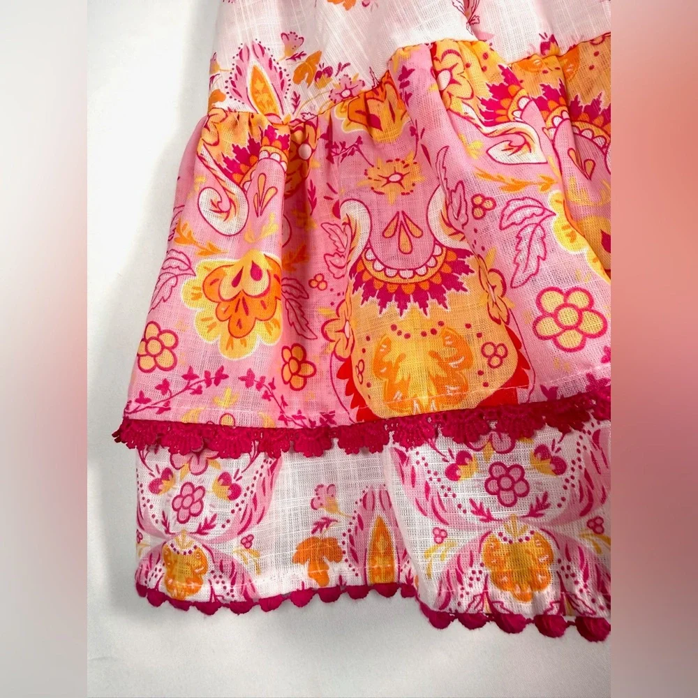 HAUTE HIPPIE Girls’ Paisley Floral‎ Bohemian Tiered Smocked Sundress Preppy 4